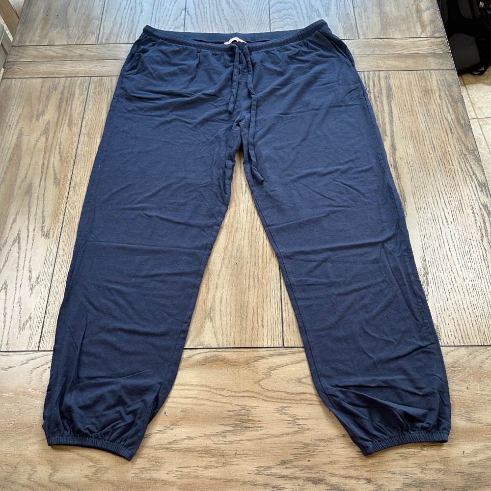 AnyBody Cozy Knit Luxe Pant with drawstring waist and pockets, Navy, L